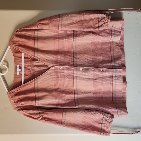 Madewell Morning view Top Size M Orange Plaid Button down - Picture 3 of 6